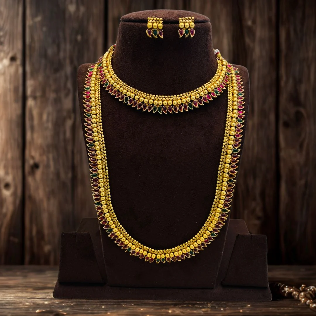 Treadtional Haram And Necklace set With Studd Matte gold M2 For Womens