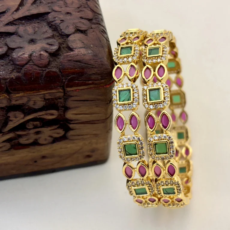 Matte Gold Traditional Bangle With Cz Stone Fully Brass Make-Kasim Jewellers