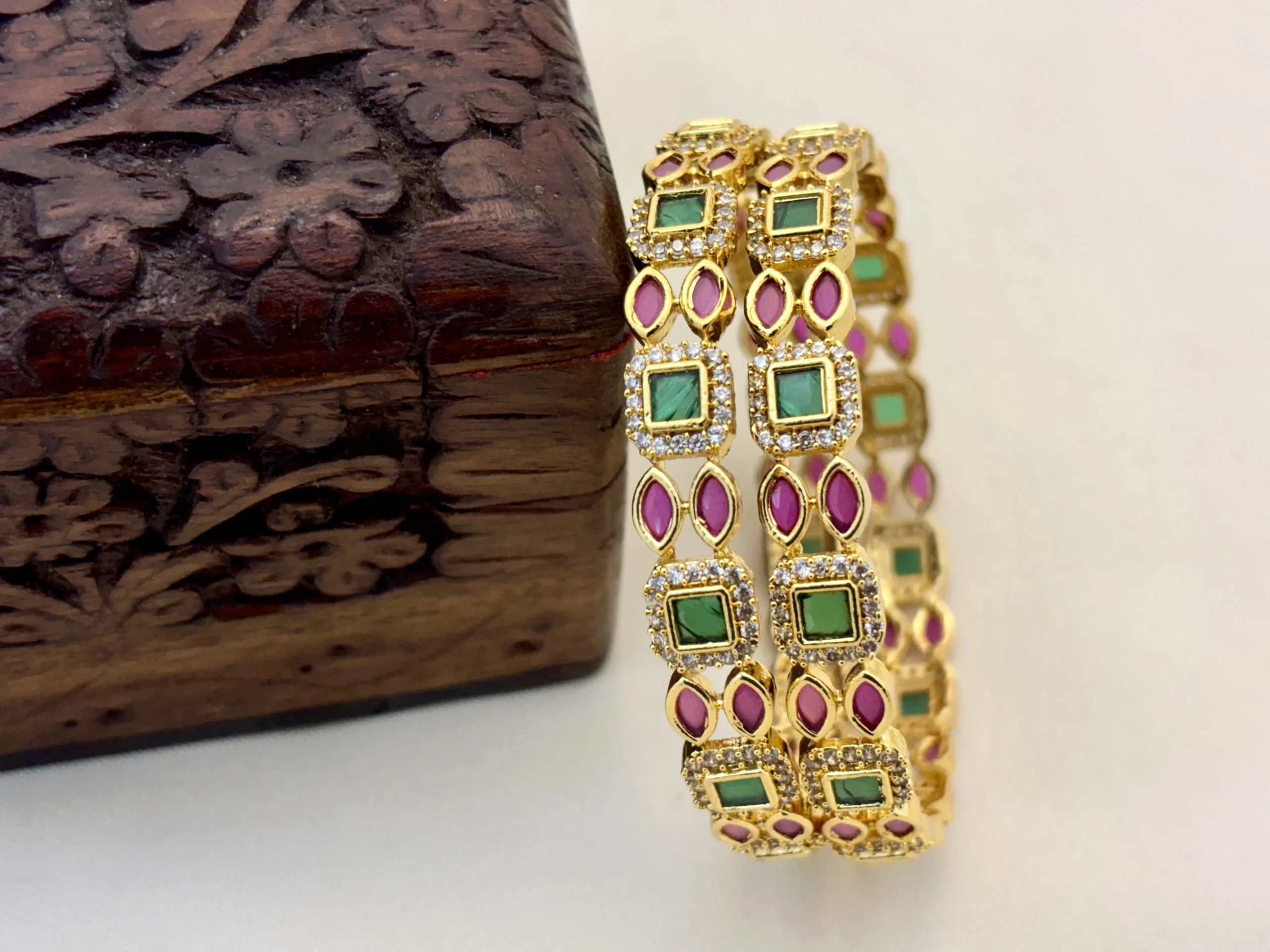 Matte Gold Traditional Bangle With Cz Stone Fully Brass Make-Kasim Jewellers