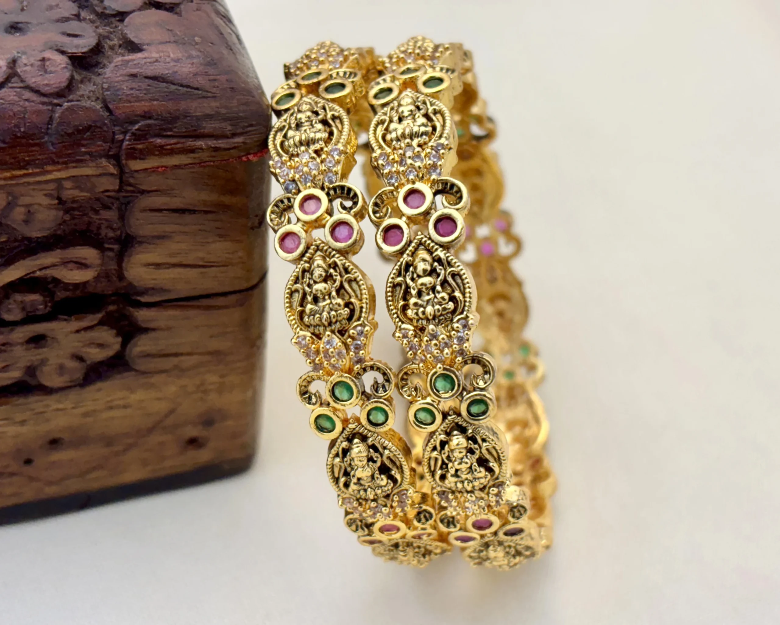 Matte Gold Traditional Laxmi Design with American Diamond Stone Brass Make Bangles – Kasim Jewellers