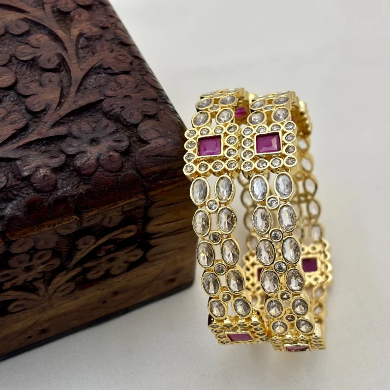 High Gold Traditional Bangle with Full Kundan Stone and Brass Make – Kasim Jewellers