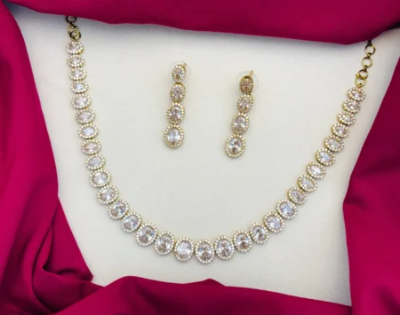 American Diamond Gold Plated Necklace Set – Victorian Finish | Timeless CZ Jewelry for Women