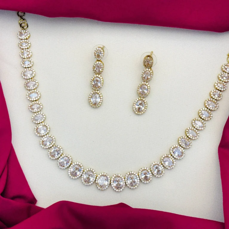 American Diamond Gold Plated Necklace Set – Victorian Finish | Timeless CZ Jewelry for Women