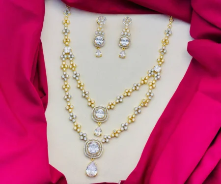 American Diamond Dual Tone Two-Layered White Stone Necklace Set
