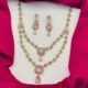 American Diamond Victorian Finish Two-Layered Pink Stone Necklace Set