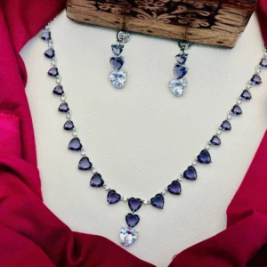 American Diamond Heart Stone Necklace Set – Purple