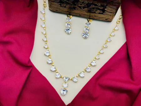 American Diamond Heart Stone Necklace Set – White Stone