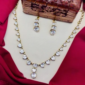 American Diamond Victorian Finish Heart Stone Necklace Set – White Stone