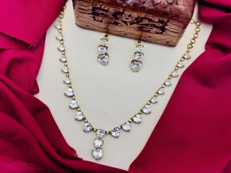 American Diamond Victorian Finish Heart Stone Necklace Set – White Stone