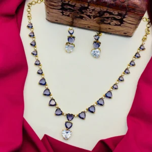 American Diamond Victorian Finish Heart Stone Necklace Set – Purple Stone