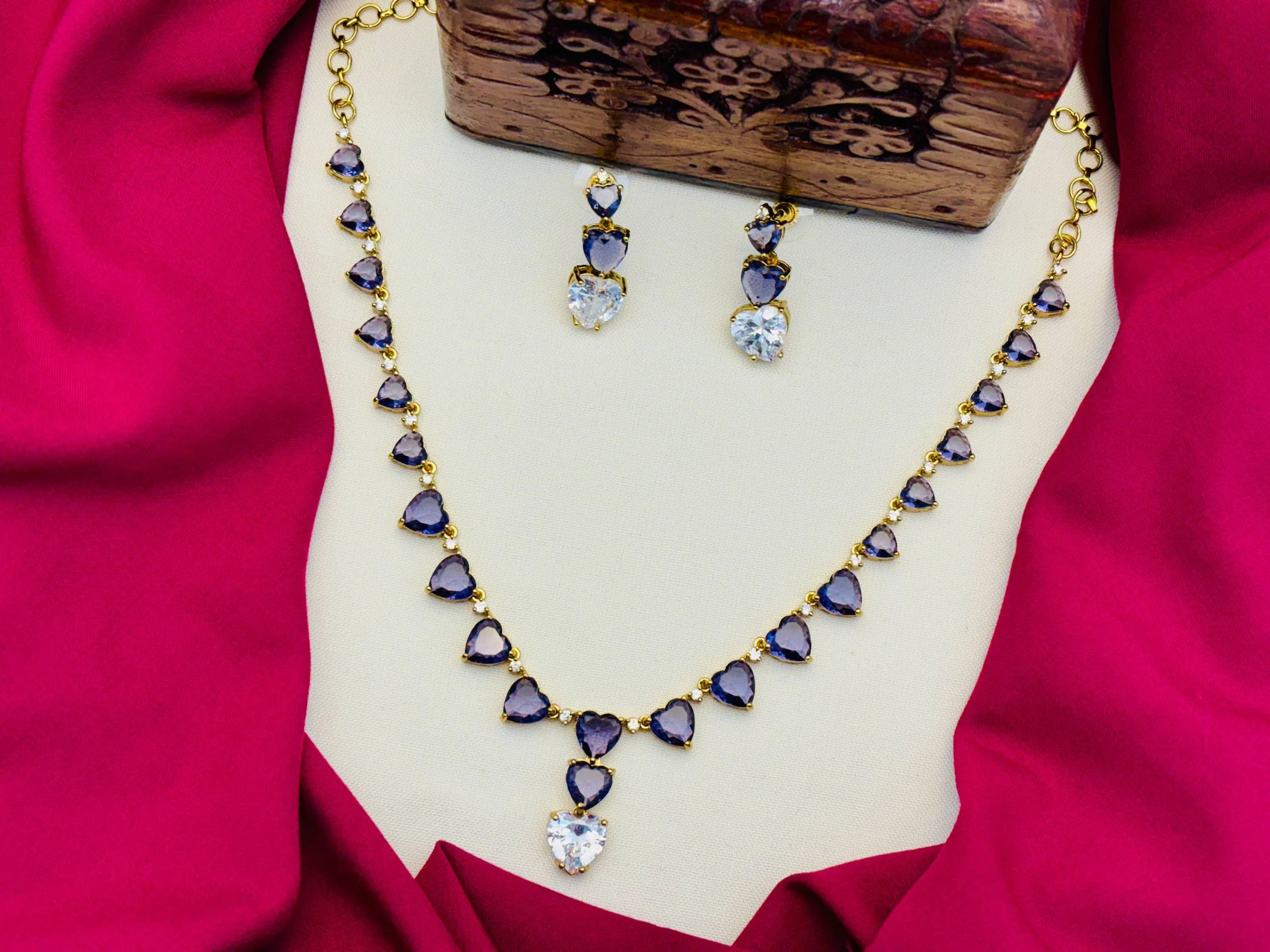 American Diamond Victorian Finish Heart Stone Necklace Set – Purple Stone
