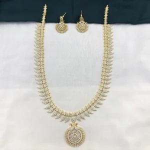 Traditional Mango CZ Stone Haram with Earrings Set for Women [White]– KasimJewellers