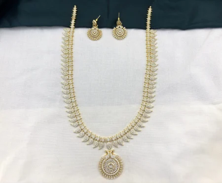 Traditional Mango CZ Stone Haram with Earrings Set for Women [White]– KasimJewellers