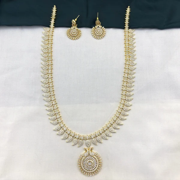 Traditional Mango CZ Stone Haram with Earrings Set for Women [White]– KasimJewellers