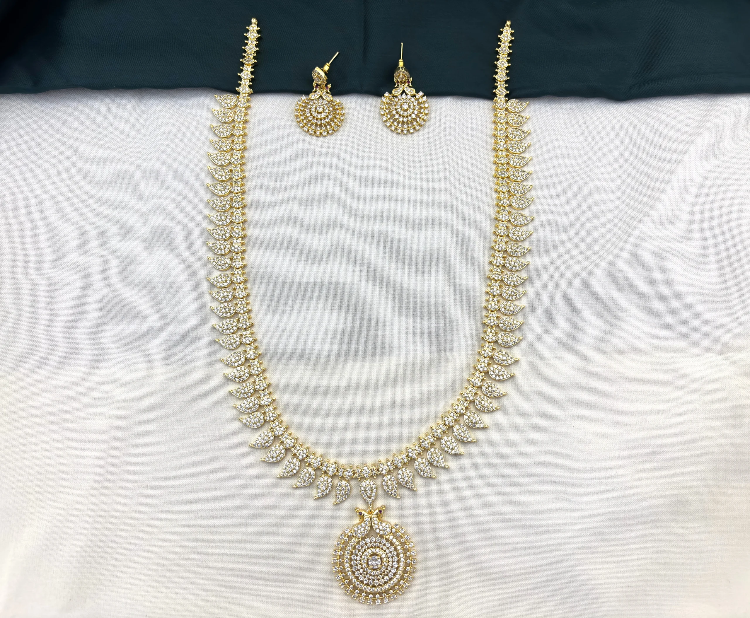 Traditional Mango CZ Stone Haram with Earrings Set for Women [White]– KasimJewellers