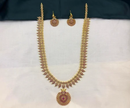 Traditional Mango CZ Stone Haram with Earrings Set for Women [Ruby]– KasimJewellers