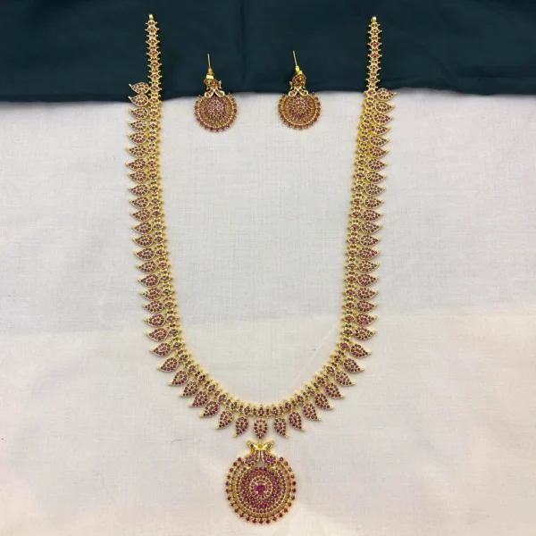 Traditional Mango CZ Stone Haram with Earrings Set for Women [Ruby]– KasimJewellers