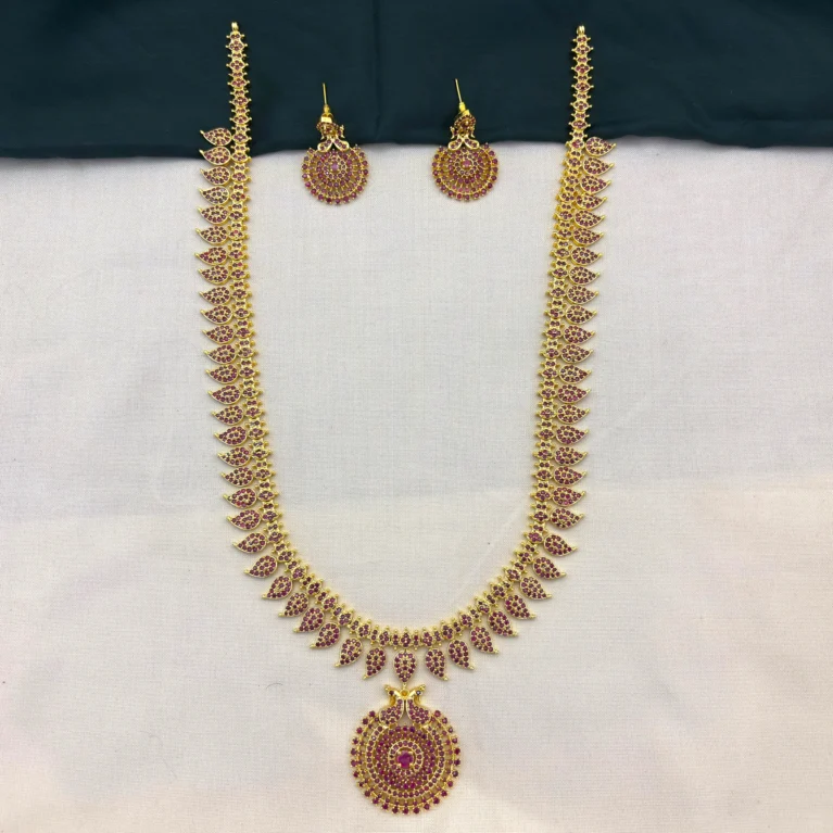 Traditional Mango CZ Stone Haram with Earrings Set for Women [Ruby]– KasimJewellers