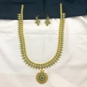 Traditional Mango CZ Stone Haram with Earrings Set for Women [green]– KasimJewellers