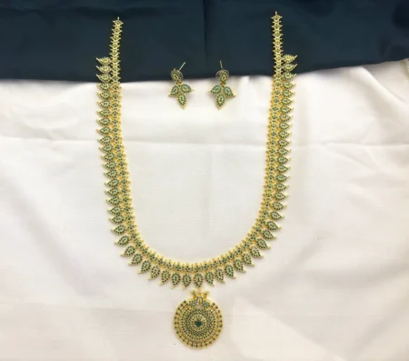 Traditional Mango CZ Stone Haram with Earrings Set for Women [green]– KasimJewellers