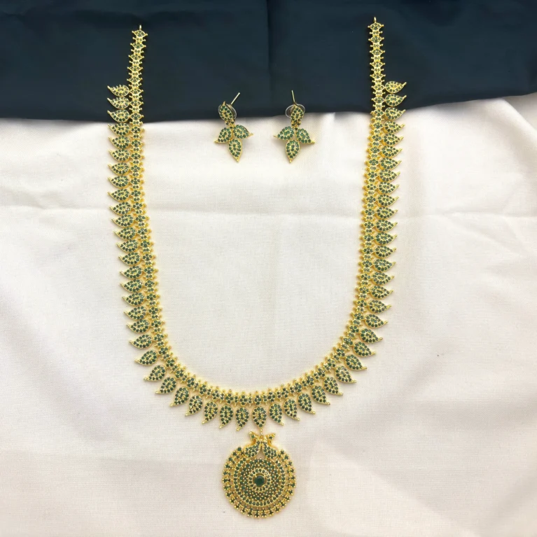 Traditional Mango CZ Stone Haram with Earrings Set for Women [green]– KasimJewellers