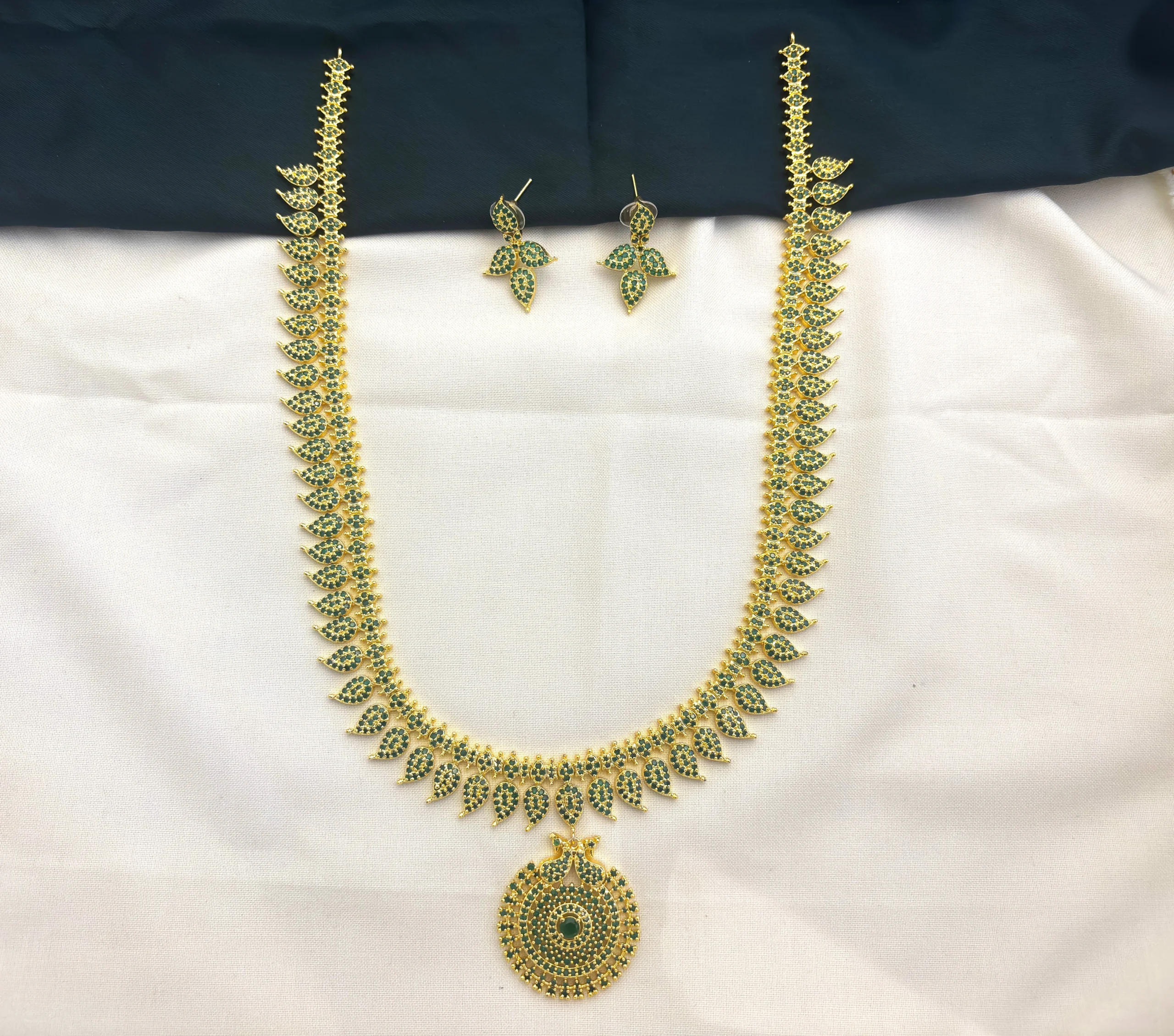 Traditional Mango CZ Stone Haram with Earrings Set for Women [green]– KasimJewellers