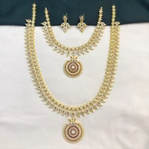 Traditional Mango CZ Stone Haram Necklace Set with Earrings for Women Ruby White– KasimJewellers