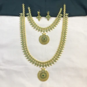 Traditional Mango CZ Stone Haram Necklace Set with Earrings for Women Green – KasimJewellers