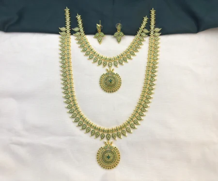 Traditional Mango CZ Stone Haram Necklace Set with Earrings for Women Green – KasimJewellers