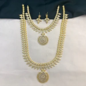 Traditional Mango CZ Stone Haram Necklace Set with Earrings for Women [White] – KasimJewellers