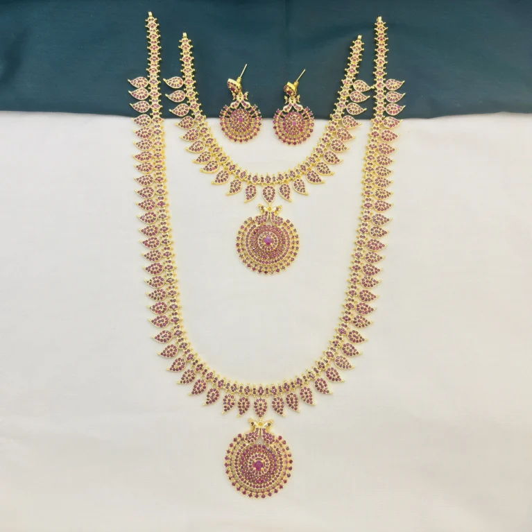 Traditional Mango CZ Stone Haram Necklace Set with Earrings for Women [Ruby] – KasimJewellers