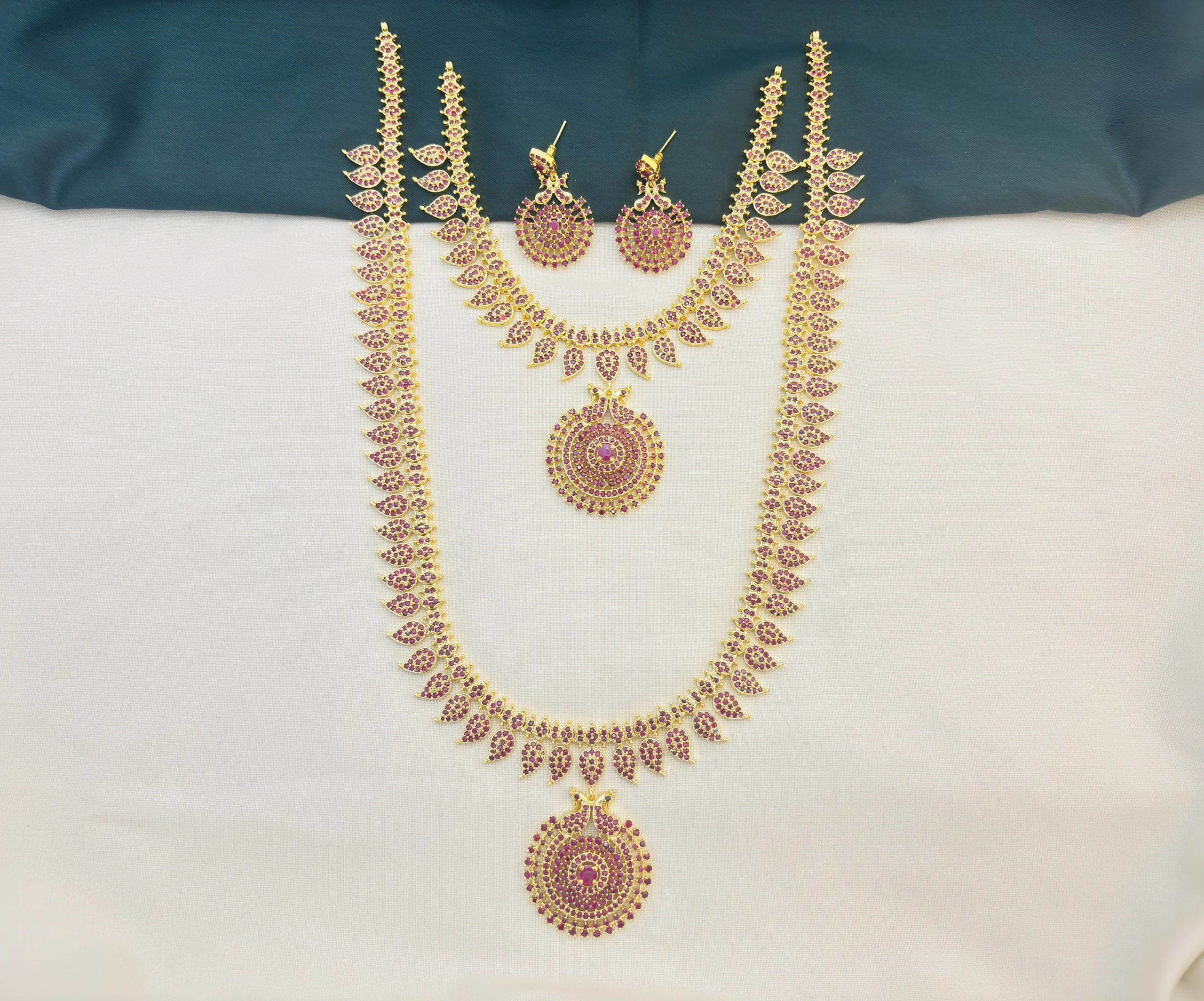 Traditional Mango CZ Stone Haram Necklace Set with Earrings for Women [Ruby] – KasimJewellers