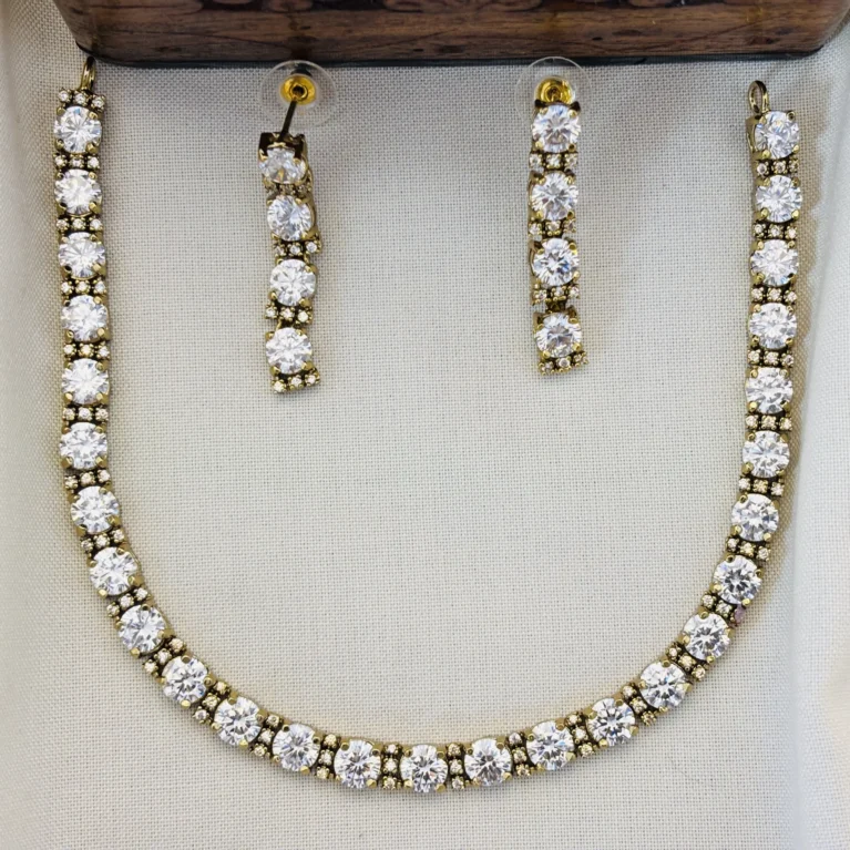 Elegant Victoria Polished CZ Stone Necklace Set with Earrings for Women (White)KJ-1115-BE.CA