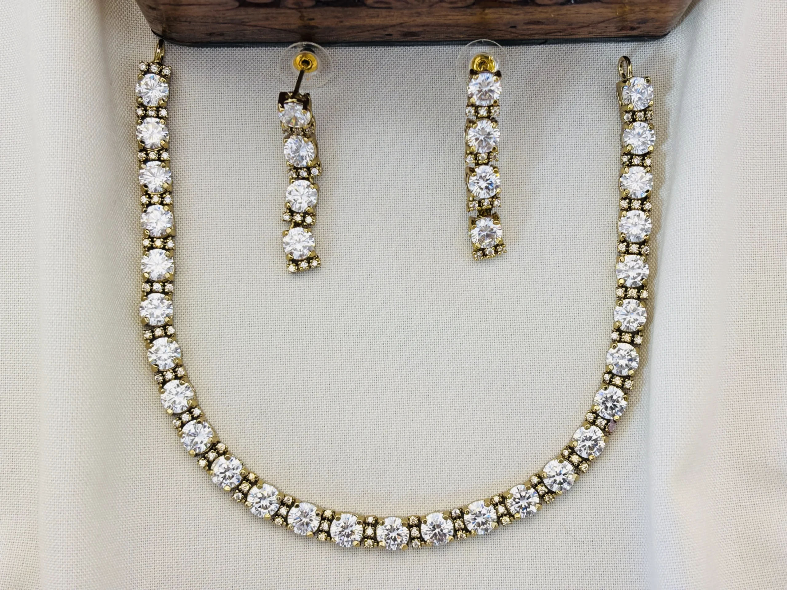 Elegant Victoria Polished CZ Stone Necklace Set with Earrings for Women (White)KJ-1115-BE.CA