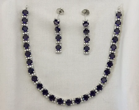 Elegant Silver Polished CZ Stone Necklace Set with Earrings for Women KJ-1101-BE.CA