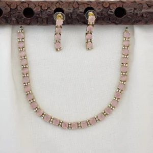 Elegant Victoria Polished CZ Stone Necklace Set with Earrings for Women (L pink)KJ-1118-BE.CA