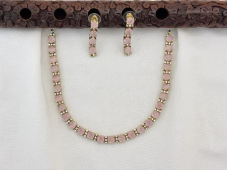 Elegant Victoria Polished CZ Stone Necklace Set with Earrings for Women (L pink)KJ-1118-BE.CA