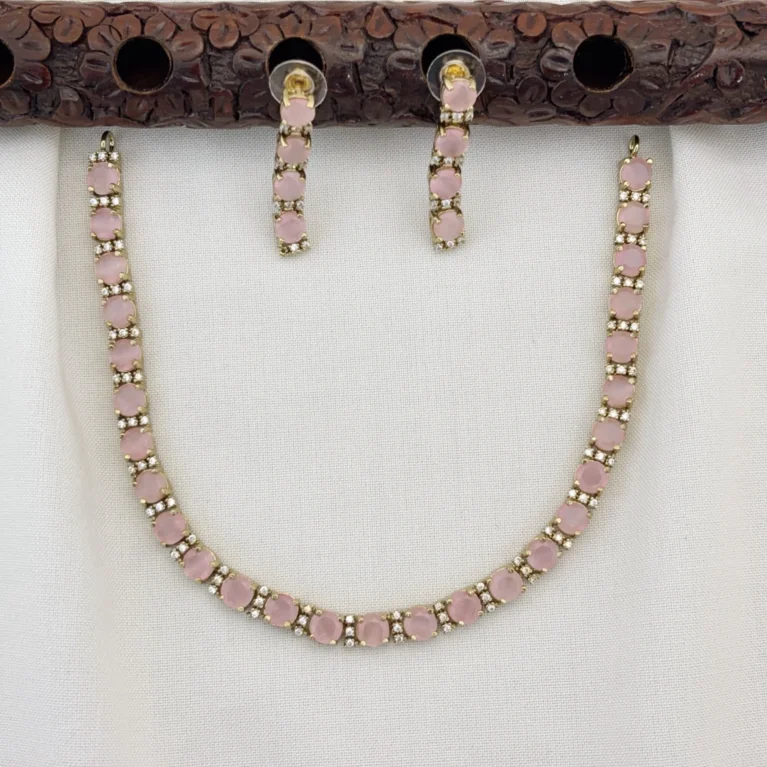 Elegant Victoria Polished CZ Stone Necklace Set with Earrings for Women (L pink)KJ-1118-BE.CA