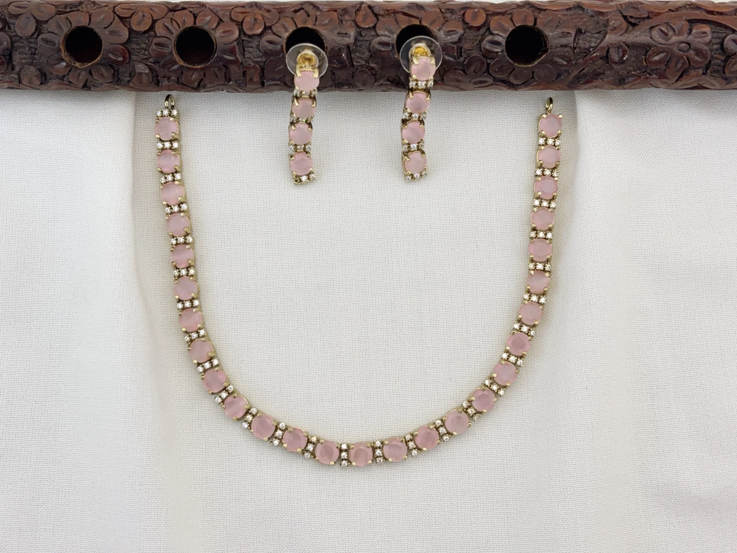 Elegant Victoria Polished CZ Stone Necklace Set with Earrings for Women (L pink)KJ-1118-BE.CA