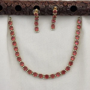 Elegant Victoria Polished CZ Stone Necklace Set with Earrings for Women (W Red)KJ-1116-BE.CA