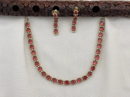 Elegant Victoria Polished CZ Stone Necklace Set with Earrings for Women (W Red)KJ-1116-BE.CA