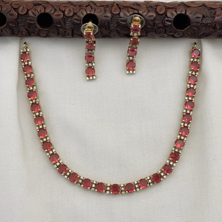 Elegant Victoria Polished CZ Stone Necklace Set with Earrings for Women (W Red)KJ-1116-BE.CA