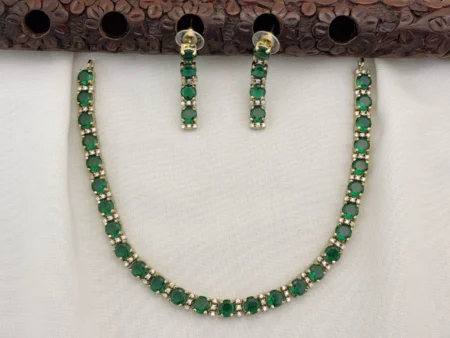 Elegant Victoria Polished CZ Stone Necklace Set with Earrings for Women (Green)KJ-1113-BE.CA