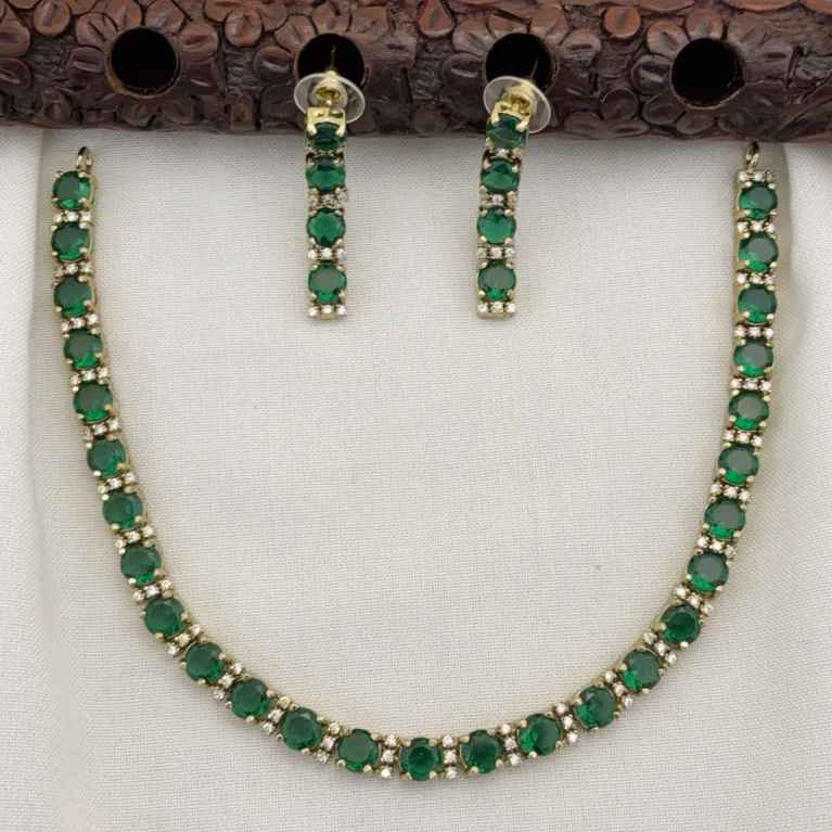 Elegant Victoria Polished CZ Stone Necklace Set with Earrings for Women (Green)KJ-1113-BE.CA