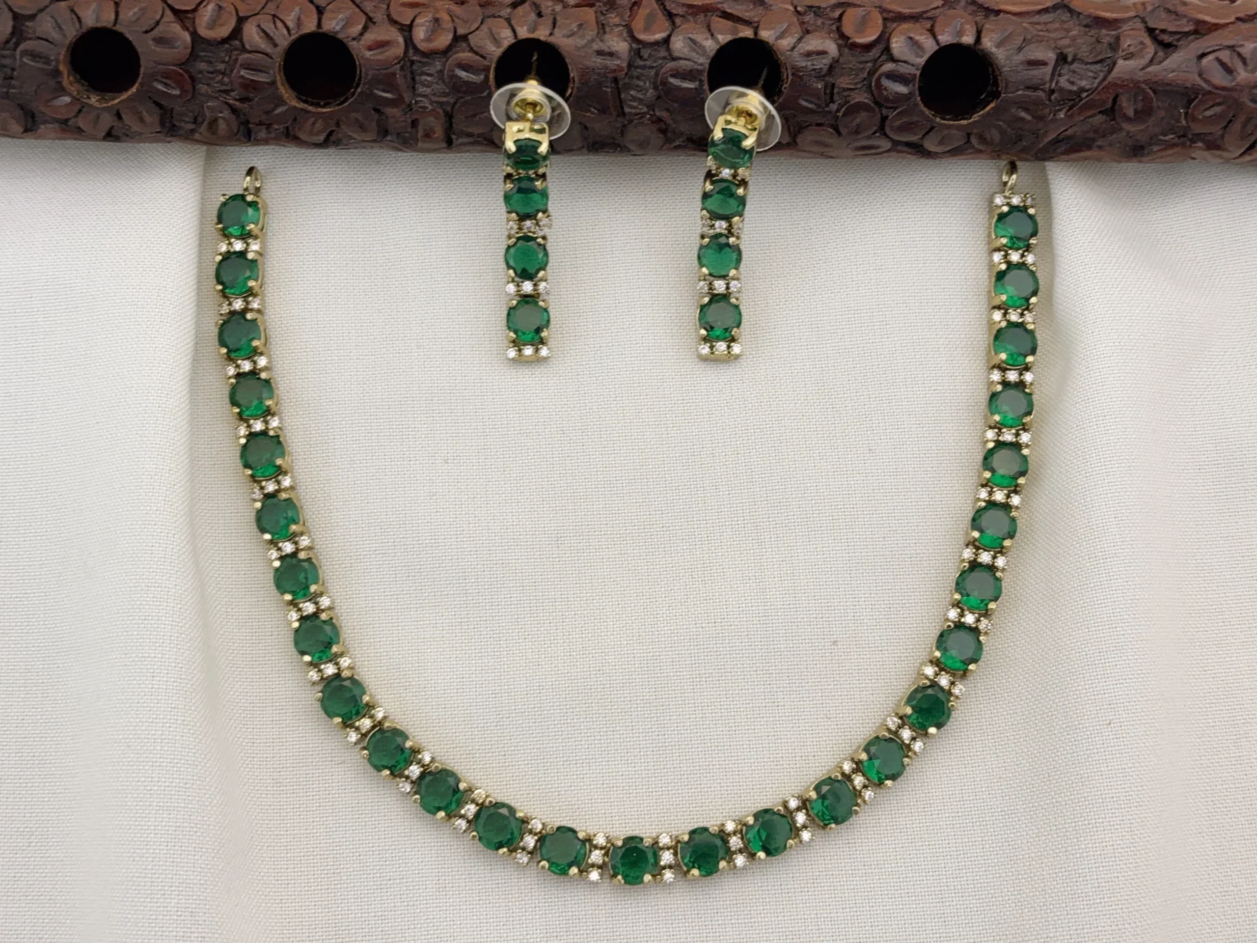 Elegant Victoria Polished CZ Stone Necklace Set with Earrings for Women (Green)KJ-1113-BE.CA