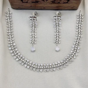 Designer Silver Polished CZ Necklace  Set with Earrings for Women (White)KJ-1119-BD.EA