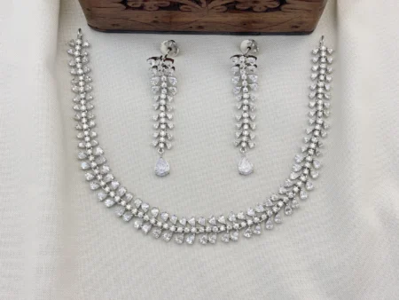 Designer Silver Polished CZ Necklace  Set with Earrings for Women (White)KJ-1119-BD.EA