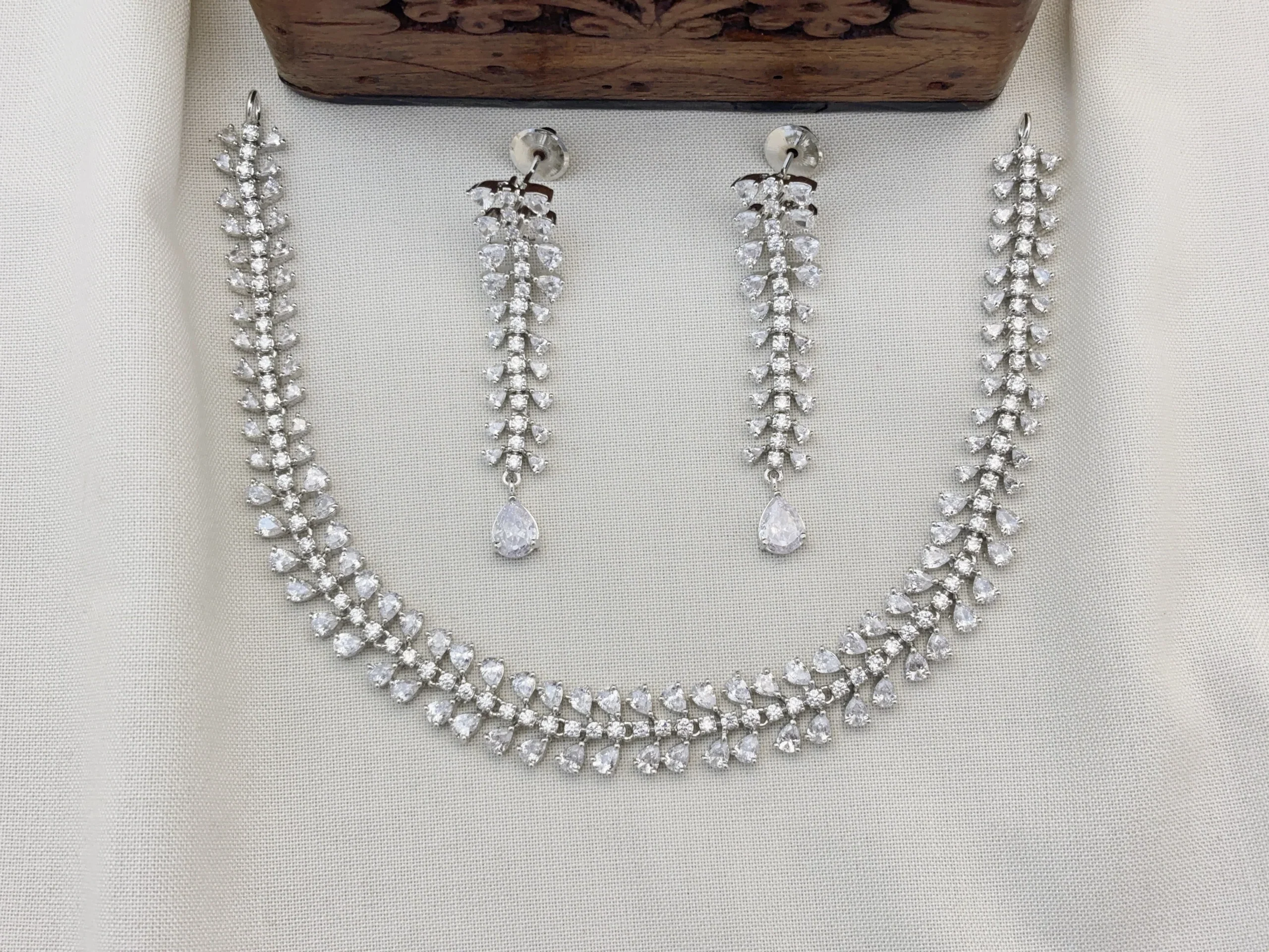 Designer Silver Polished CZ Necklace  Set with Earrings for Women (White)KJ-1119-BD.EA