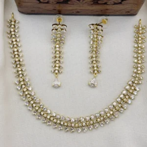 Designer Victoria Polish CZ Necklace Set with Earrings for Women (White)KJ-1120-BD.EA