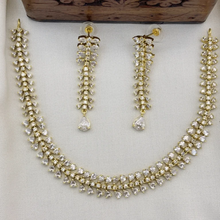 Designer Victoria Polish CZ Necklace Set with Earrings for Women (White)KJ-1120-BD.EA